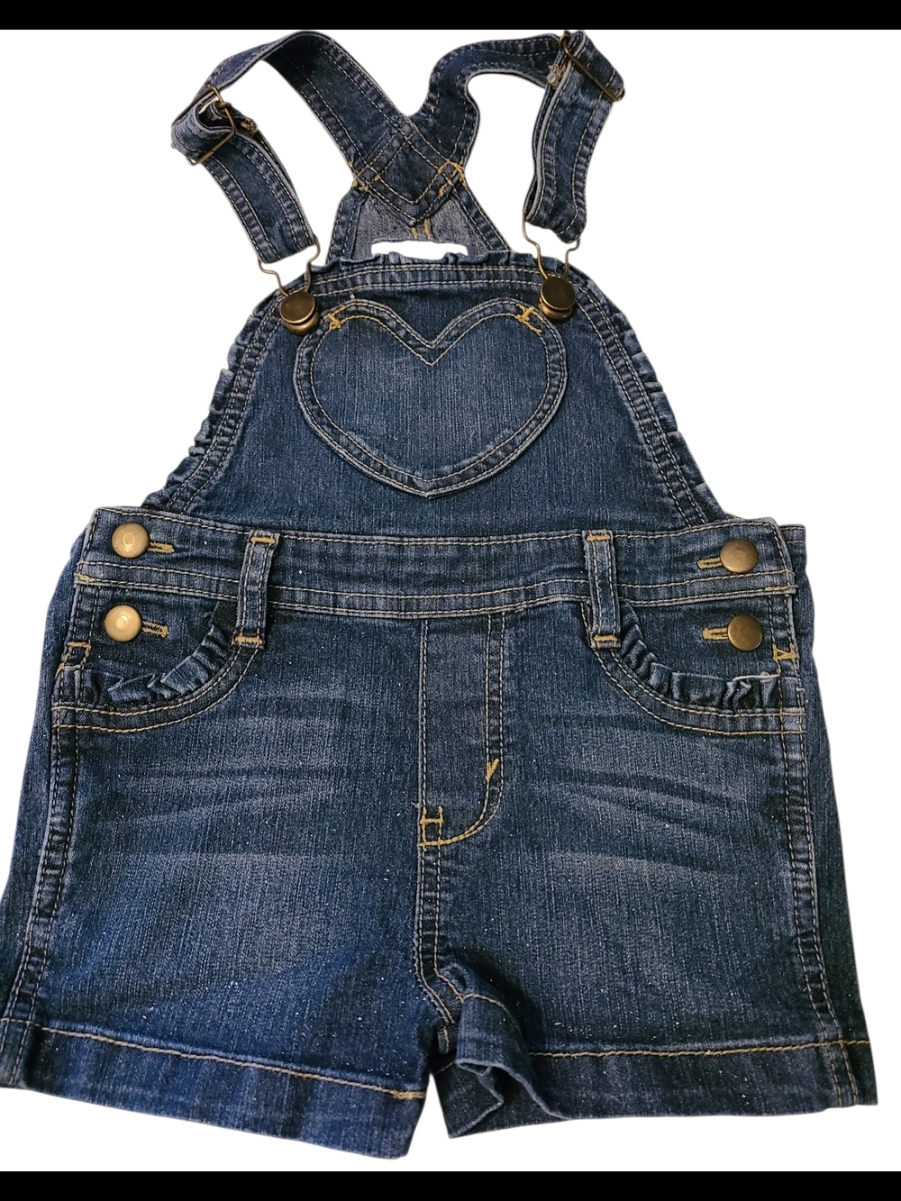 Toughskins Girls Size 4t Denim Heart Short Overalls